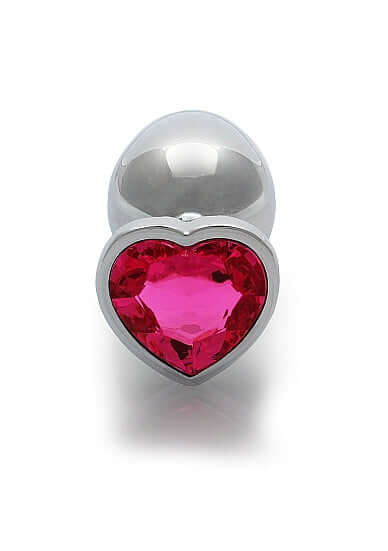 HEART GEM BUTT PLUG LARGE SILVER RUBELLITE PINK-3