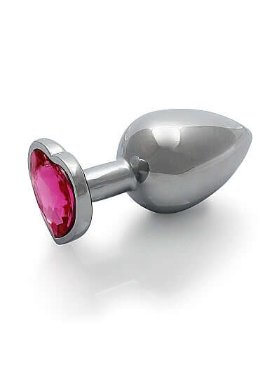 HEART GEM BUTT PLUG LARGE SILVER RUBELLITE PINK-6