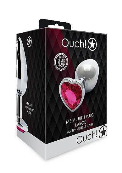 HEART GEM BUTT PLUG LARGE SILVER RUBELLITE PINK-0
