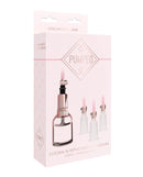 Shots Pumped Clitoral and Nipple Pump Set Medium Rose Gold packaging showcasing strong suction and acrylic material.
