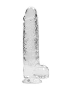 Realrock Crystal Clear Dildo with Balls 9 inches showcases a realistic design and crystal-clear finish.