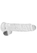 Realrock Crystal Clear Dildo with Balls 9 inches displayed in crystal-clear material with realistic texture.
