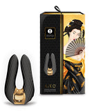 Shunga Aiko Intimate Massager Black with packaging, showcasing the silicone design and elegant aesthetics.