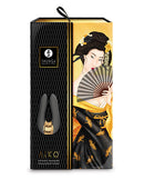 Shunga Aiko Intimate Massager Black packaging featuring a Japanese design and elegant artwork.