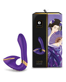 Shunga Soyo Intimate Massager Purple beside its elegant packaging designed for multisensory pleasure.