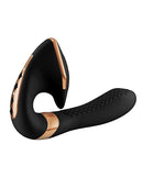 Shunga Soyo Intimate Massager Black on a white background, highlighting its dual-stimulation design and sleek profile.