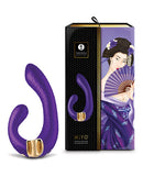 Shunga Miyo Intimate Massager Purple with elegant packaging, designed for dual-zone pleasure and stimulation.