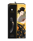 Shunga Zoa Intimate Massager Black packaging featuring an elegant design and unique contours for intimate stimulation.