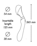 Shunga Zoa Intimate Massager Black dimensions diagram showing insertable length and diameters