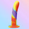 Simply Sweet Rainbow Silicone Dildo with silky smooth premium grade silicone and vibrant colors on a pastel background