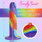Simply Sweet Rainbow Silicone Dildo showcasing dimensions and vibrant colors for a luxurious intimate experience.