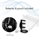 Doctor Love Zinger Vibrating Penis Sleeve Black with included batteries and pouch, featuring an ON/OFF switch.