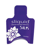 Sliquid Naturals Silk Hybrid Lubricant .17 oz Pillow packet with purple design.
