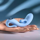 Selopa Smooth Operator G-Spot Vibrator Blue resting on a hand, showcasing its smooth design and curved shape for internal stimulation.