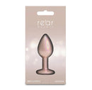 Rear Assets Chrome Anal Plug Small Tan in elegant packaging with a sleek design for sensual exploration.
