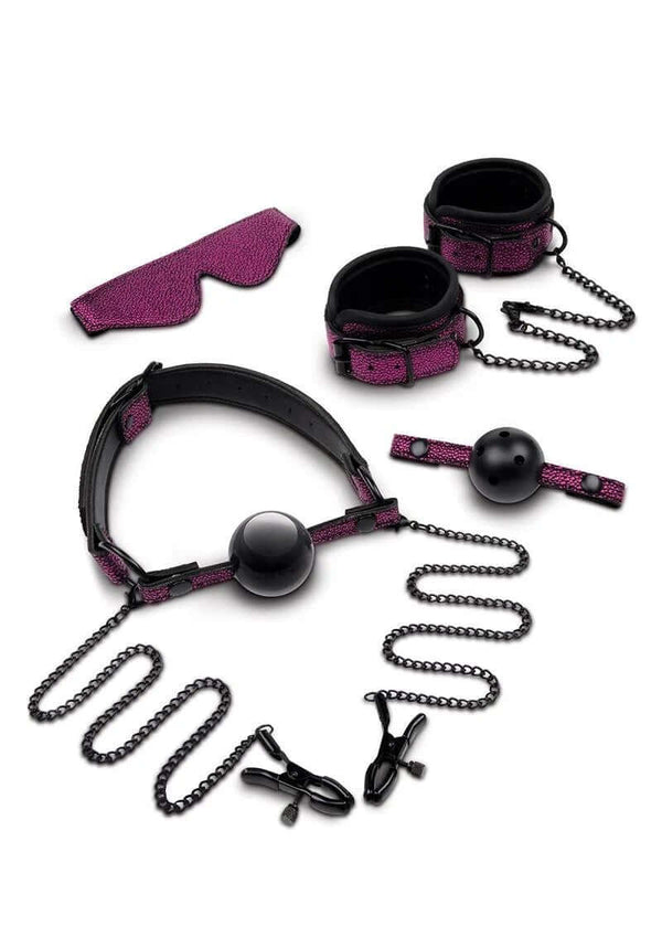 Dragon's Lair 5-Piece Bondage Set with eye mask, wrist/ankle cuffs, ball gag, and chains by Whipsmart