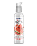 Swiss Navy 4 In 1 Playful Flavors Watermelon 4oz bottle featuring warming and massage benefits.