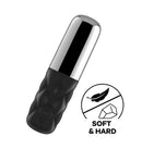 Satisfyer Sparkling Darling Mini Clitoral Vibrator in sleek black and chrome design, showing texture and controls.