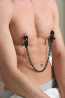 Blackline Open Wide Adjustable Nipple Clamps with Link Chain – Fetish-Style, Rubber-Tipped