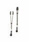 Black tweezer nipple clamps with beads and adjustable slider for gentle pinch. Rubber-dipped tips, ideal for beginners.