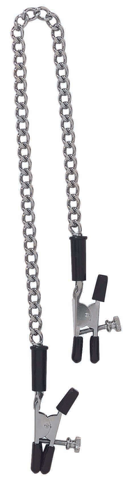 Black and silver adjustable alligator nipple clamps with jewel chain