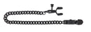 Blackline adjustable nipple clamps with rubber tips and chain for fetish play.