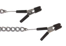 Spartacus Adjustable Jumper Cable Nipple Clamps with Chain showcasing unique design and rubber-tipped jaws for intense nipple play.