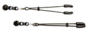 Black tweezer nipple clamps with beads, adjustable slider, rubber-dipped tips, intimate accessories for gentle sensation.
