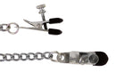 Spartacus Adjustable Broad Tip Nipple Clamps with Link Chain showcasing wide tips and connecting chain for customizable pleasure.