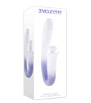 Spring Loaded Rechargeable Silicone Dual Vibrator Purple packaging showcasing design and features for enhanced stimulation.