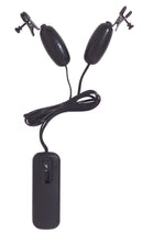Spartacus Leathers Vibrating Nipple Clamps with adjustable tension and remote control for enhanced sensation.
