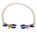 Cougar Chained Nipple Clamps with Gold Chain and Blue Tips, Adjustable for BDSM Play
