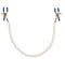 Gold chained nipple clamps with blue tips and adjustable pressure screws, perfect for elegant BDSM play.