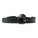 Black breathable ball gag with buckle closure for silent communication and BDSM play.
