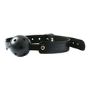 Breathable black ball gag for silent communication in BDSM play.