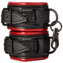 Sportsheets Saffron Handcuffs featuring bold red and black vegan leather design, combining style with serious restraint.