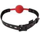 Sportsheets Saffron Ball Gag featuring a red ball and adjustable black strap for comfortable restraint.