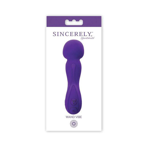Sincerely Wand Vibe Purple by Sportsheets in packaging | Rechargeable 10-Function G-spot and clitoral vibrator