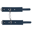 Sportsheets Signature Twilight Tease Handcuffs featuring sleek silicone and silver hardware with adjustable design.