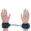 Sportsheets Signature Twilight Tease Handcuffs featuring soft silicone and sleek silver hardware for luxurious restraint.
