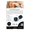 Sportsheets Signature Twilight Tease Handcuffs packaging showcasing soft silicone and sleek hardware for comfortable restraint.