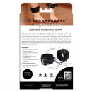 Sportsheets Signature Midnight Muse Ankle Cuffs packaging with features and care instructions.