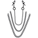 Sportsheets Signature Midnight Muse Nipple Jewelry featuring adjustable clamps and detachable chains in black metal.