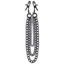 Sportsheets Signature Midnight Muse Nipple Jewelry with adjustable clamps and graduated chains in black metal.