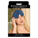 Model wearing Sportsheets Signature Twilight Tease Blackout Blindfold, emphasizing sensory play and anticipation.