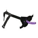 Sportsheets New Comers Strap On & Dildo Set featuring adjustable straps and a purple dildo for comfortable play.