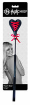 Sex & Mischief Heart Beat Crop in black and red with laced heart design, perfect for playful spanking and intimacy.
