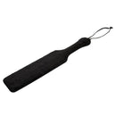 Fur Lined Leather Paddle Black 14.5 inch, dual-sided impact accessory for adult play.
