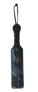 Fur Lined Leather Paddle Black 14.5 inch, a dual-sided paddle for consensual adult play and impact exploration.