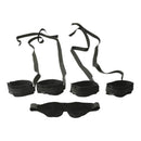 Sex & Mischief Our First Bondage Kit components including cuffs and blindfold for beginners.